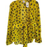 CAbi Sunny Tie-Front Top Yellow/Blue Floral Leopard Print Jacket only* S NWT Photo 1