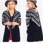 Ecote ANTHROPOLOGIE LONG OPEN BLACK WHITE CARDIGAN EYELASH SWEATER M Photo 1