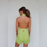 Vestique  NWT Lime Lover Romper Pleated Tie Waist Low Back Halter Neck Size L Photo 1
