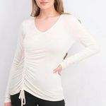 Thalia Sodi  Women's Cream V-neck Long Sleeve Cinch Front Rhinestone Top Size L Photo 0