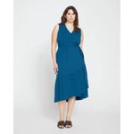 Universal Standard Twirl Wrap Dress Blue Size S 14-16 Sleeveless Tiered Midi Photo 1