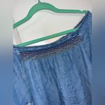 Democracy  Boho Smock Neck Dress Blue Chambray W/Bell Ruffle Sleeves Knee XL Photo 11