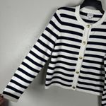 NEW J Crew Size Small Cotton Cardigan Sweater Lady Jacket Knit Navy Blue Striped Photo 2