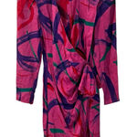 Flora Kung Vintage Silk Jacquard Floral Print Faux Wrap V Neck Midi Dress Pink Size 4 Photo 0