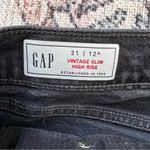 Gap Jeans Women’s Black Vintage Sky High Rise Slim Frayed Raw Edges Size 12 31 Photo 3