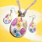 Natural Shell Necklace & Earrings 3pcs Set Colorful‎ Printed Photo 6