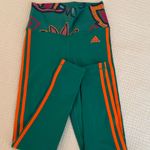 Adidas /Farm Rio Collab Green and Orange Leggings with Patterned Waistband Photo 1
