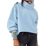 We The Free  Elk Mountain Blue Cowl Neck Fleece Pullover Sweater Large Granola Photo 1