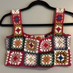 Farm Rio  crochet granny square knit crop top Photo 4