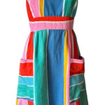 1970s Malia Honolulu Rainbow Stripe Cotton Sundress Pockets Hawaii Vintage small Pink Photo 0
