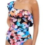 Profile by Gottex Color Rush Black Ruffle One Shoulder 12‎ One Piece Swimsuit Photo 0