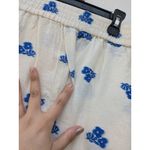 ZARA  Women's Pants Wide Leg Embroidered Flowers Cream Green/Blue Size Large Photo 5