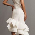 BHLDN  Anthropologie Bridal Flamenco-Hem Asymmetrical Midi Dress White Sz S Photo 1