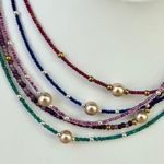 Hand Crafted Pearl Focal Beaded Green Seed Beads Necklace Purple Photo 4