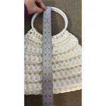 Handmade Crochet Purse Bag Plastic Handles Ivory Knit  Vintage Boho Festival Photo 5