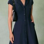 Rihoas Navy Lapel Cap Sleeve Button Photo 0