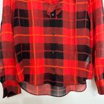 Kate Spade  Red Plaid Semi Sheer Silk Ruffle Shirt size 2 Photo 4