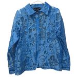 Susan Graver Sheer Floral Zip Up Shirt Jacket Size Small Blue Lightweight Photo 0
