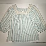LC Lauren Conrad  3/4 Sleeve Square Neck‎ Top Blue Stripe Lace Trim Pullover Med Photo 4
