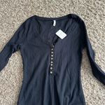 Free People  Black Ribbed Long Sleeve Henley Bodysuit Photo 2