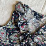 CHAPS  Ralph Lauren Navy Paisley V Neck Tank W/ Ruffles & Bow Sz S Artsy Preppy Photo 1