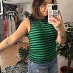 J.Crew Crew Neck Stripe Tank Top Green Navy Size Large Photo 2