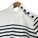 J.Crew Mockneck Button Shoulder Nautical Navy Stripe Cotton Sweater in White, XS Photo 2