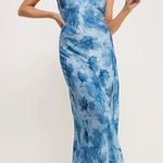 Sweet Lemon Womens Floral Crisscross Back Fully Lined Maxi Dress Blue Large NWT Photo 0