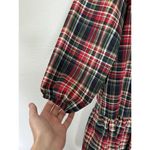 LDT Rachel Plaid Round Neck 3/4 Puff Sleeve Ruffled Poof Swing Dress Size 2/S Red Photo 3