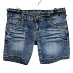 Truce Jeans Denim Bermuda Shorts Size 9 Embroidered Flap Pockets Distressed Blue Photo 0