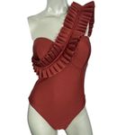Andrea Iyamah  Nisi One Shoulder Ruffle One Piece Swimsuit Chocolate Womens Size Photo 12