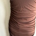 ZARA  Chocolate Strapless Ruched Stretch Jersey Dress L Photo 6