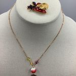 Vintage Olit Co USA Red Stones Gold Tone Brooch 1.6”& Oriental Necklace Multiple Photo 1