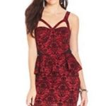 Material Girl Red & Black Damask Strappy Peplum Cocktail Party Dress Size Medium Photo 0