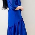Taylor Royal Blue Azure Chiffon V neck High Low Midi Dress Medium Photo 3