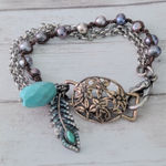Lucky Brand Bracelet - Pretty with Turquoise Tone Feather Charm Photo 0