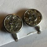 Silver Tone Vintage Rhinestone Crystal Stud Screw Back Earrings Photo 6