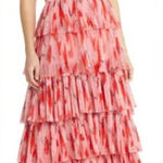 Hutch  Monaco Strapless Ruffle Tiered
Plissé Gown 00P red and pink dress Photo 0