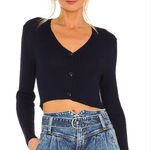 Bardot ‎ cropped cardigan in French navy ribbed knit Photo 0