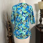 Lands' End Land’s End Short Sleeve Side Gather Blue Floral Rash Guard Swim Shirt Size Small Photo 2