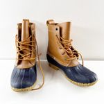 L.L. Bean Lace Up Bean Winter Rain Snow Boots Navy Blue Brown 8 Photo 6