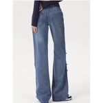 Women’s Denim Trendy High Waist Wide Leg Y2K Jeans Star Patch Pants Sz Small Blue Photo 1