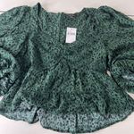 NWT afrm leopard green peasant blouse L Size L Photo 0