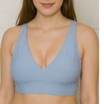 Aerie Light Blue Scoop Neck Bikini Top Size Large Textured Stretch Swimwear Photo 0