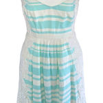 Moulinette Soeurs Blue White Striped Lace Inset Fit & Flare Midi Dress Size 6 Photo 0