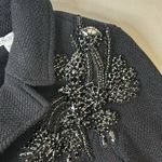 Chico's New 00 Xs black beaded shoulder long sleeve heavy thick knit blazer jewel Photo 7