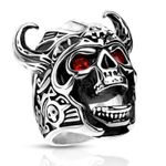 NWOT Viking Stainless Steel Skull Ring with Red Gem Eyes size‎ 13 Silver Photo 0