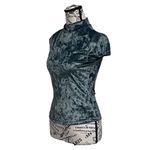 A New Day Women's Blue Crushed Velvet Blouse Cropped Witchy Vampy Coquette XS Photo 2