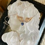 Angel Heart Wings Blue Cz Sterling Silver Necklace Blue Photo 0