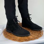 Stuart Weitzman Black Suede Lace Up Ribbed Sock Calf Stretch Moto Boots Sz 7 Photo 5